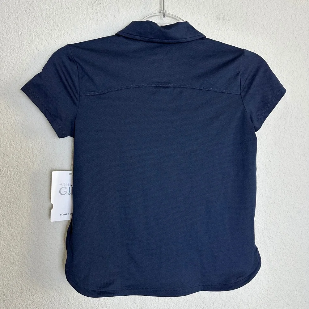 Athleta Girl Navy Blue School Day Polo Shirt Short Sleeve Size M 8-10 Uniform